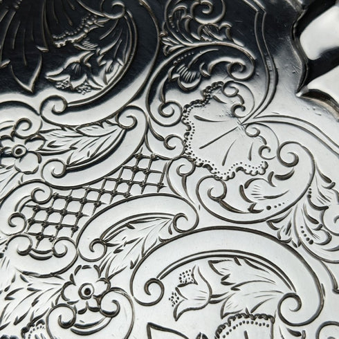 1898 British Antique Sterling Silver (925 Silver) Legless Salva Diameter 30cm 670g Henry Bourne